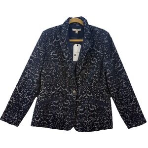 Cabi Damask Jacquard Brocade Blazer Women's 12 Wool‎ Blend Style #109 Dark Blue